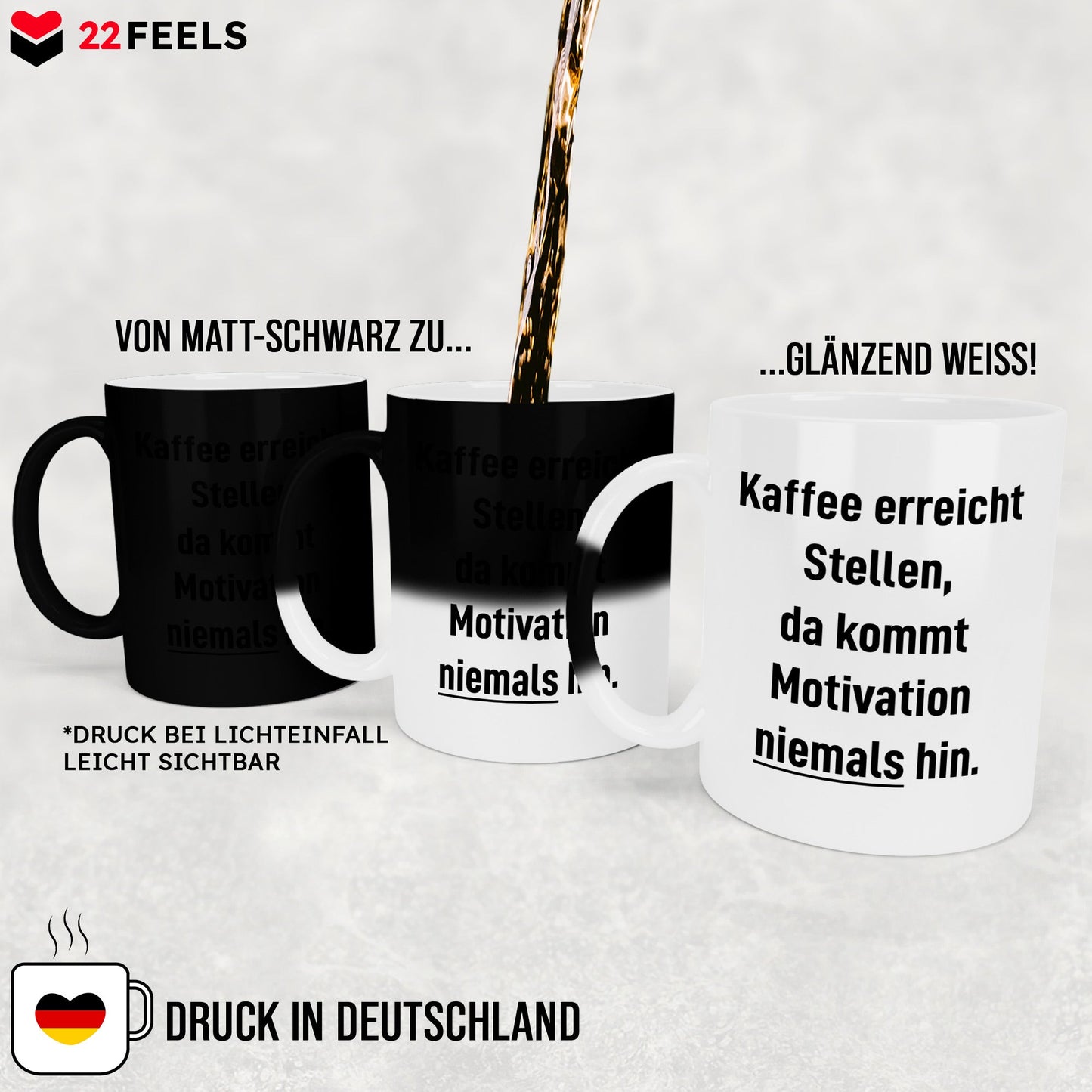 22Feels® Lustige Zaubertasse mit Spruch: Kaffee Motivation - Büro Geschenkidee (Matt-Schwarz und Weiss, 320ml)-Farbwechsel Tasse Matt 320ml-22Feels