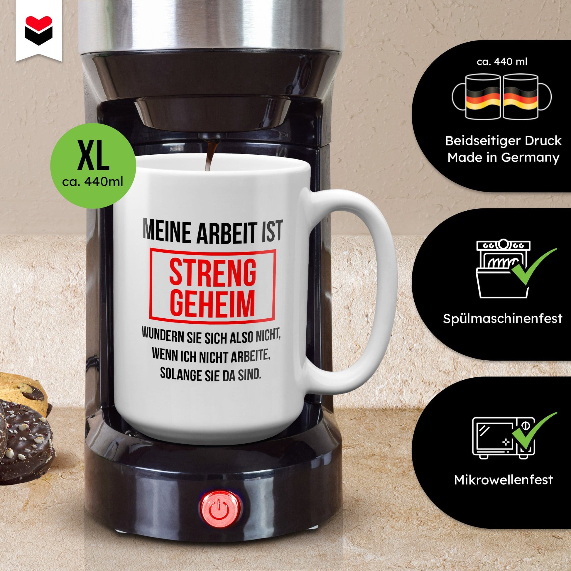22Feels® Lustige XL Tasse mit Spruch: Meine Arbeit ist streng geheim - Büro Geschenkidee (Weiss, 440ml)-Weisse XL Tasse 440ml-22Feels