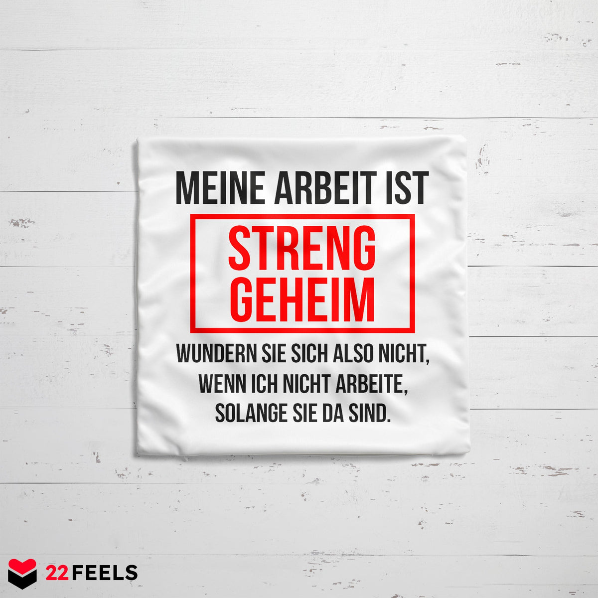 22Feels® Lustiges Kissen mit Spruch: Meine Arbeit ist streng geheim - Büro Geschenkidee (Weiss 40x40cm)-Kissen Weiss 40x40-22Feels