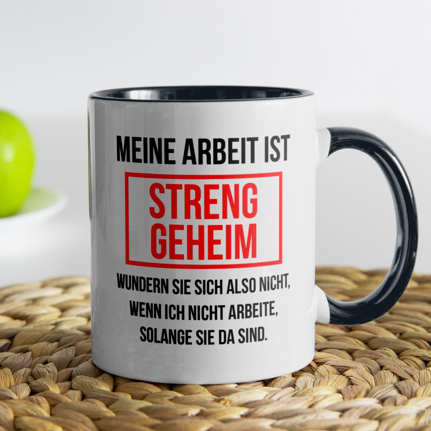 22Feels® Lustige Tasse mit Spruch: Meine Arbeit ist streng geheim - Büro Geschenkidee (Weiss-Schwarz, 320ml)-TwoTone Tasse Weiss-Schwarz 320ml-22Feels