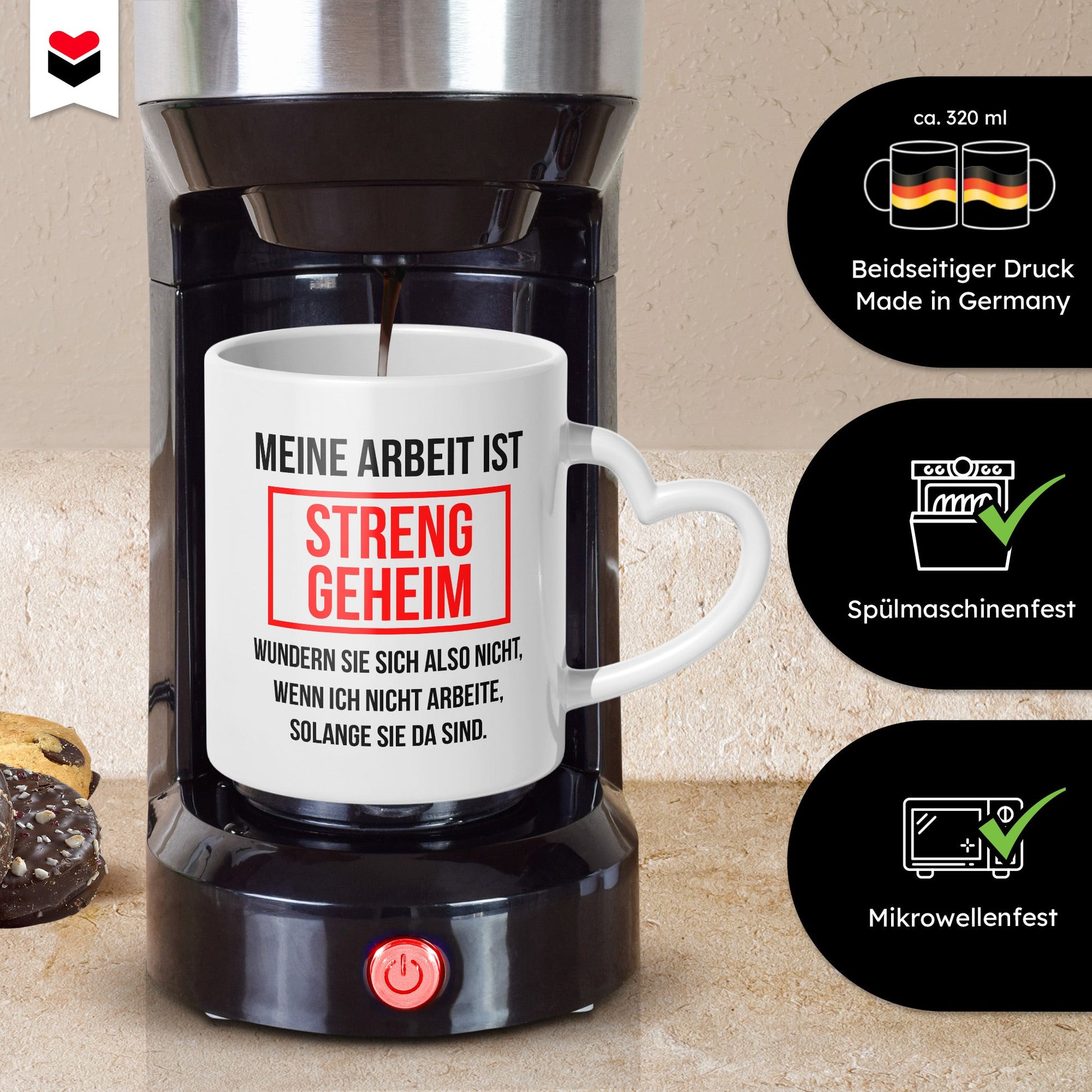 22Feels® Lustige Tasse mit Spruch: - Büro Geschenkidee (Herzhenkel, Weiss, 320ml)-Tasse Weiss Herzhenkel 320ml-22Feels