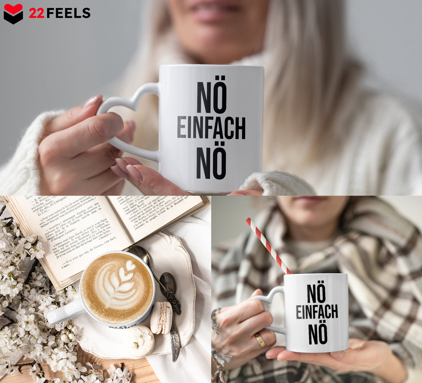 22Feels® Lustige Tasse mit Spruch: - Büro Geschenkidee (Herzhenkel, Weiss, 320ml)-Tasse Weiss Herzhenkel 320ml-22Feels
