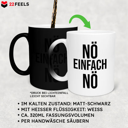 22Feels® Lustige Zaubertasse mit Spruch: Nö Einfach Nö - Büro Geschenkidee (Matt-Schwarz und Weiss, 320ml)-Farbwechsel Tasse Matt 320ml-22Feels