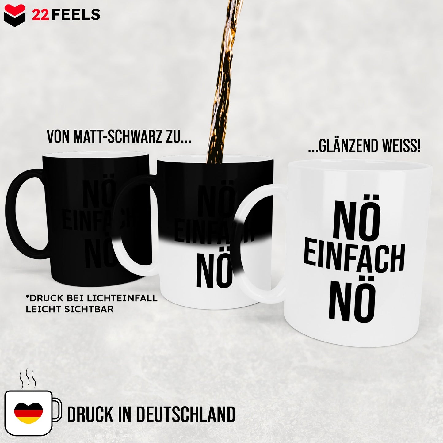22Feels® Lustige Zaubertasse mit Spruch: Nö Einfach Nö - Büro Geschenkidee (Matt-Schwarz und Weiss, 320ml)-Farbwechsel Tasse Matt 320ml-22Feels