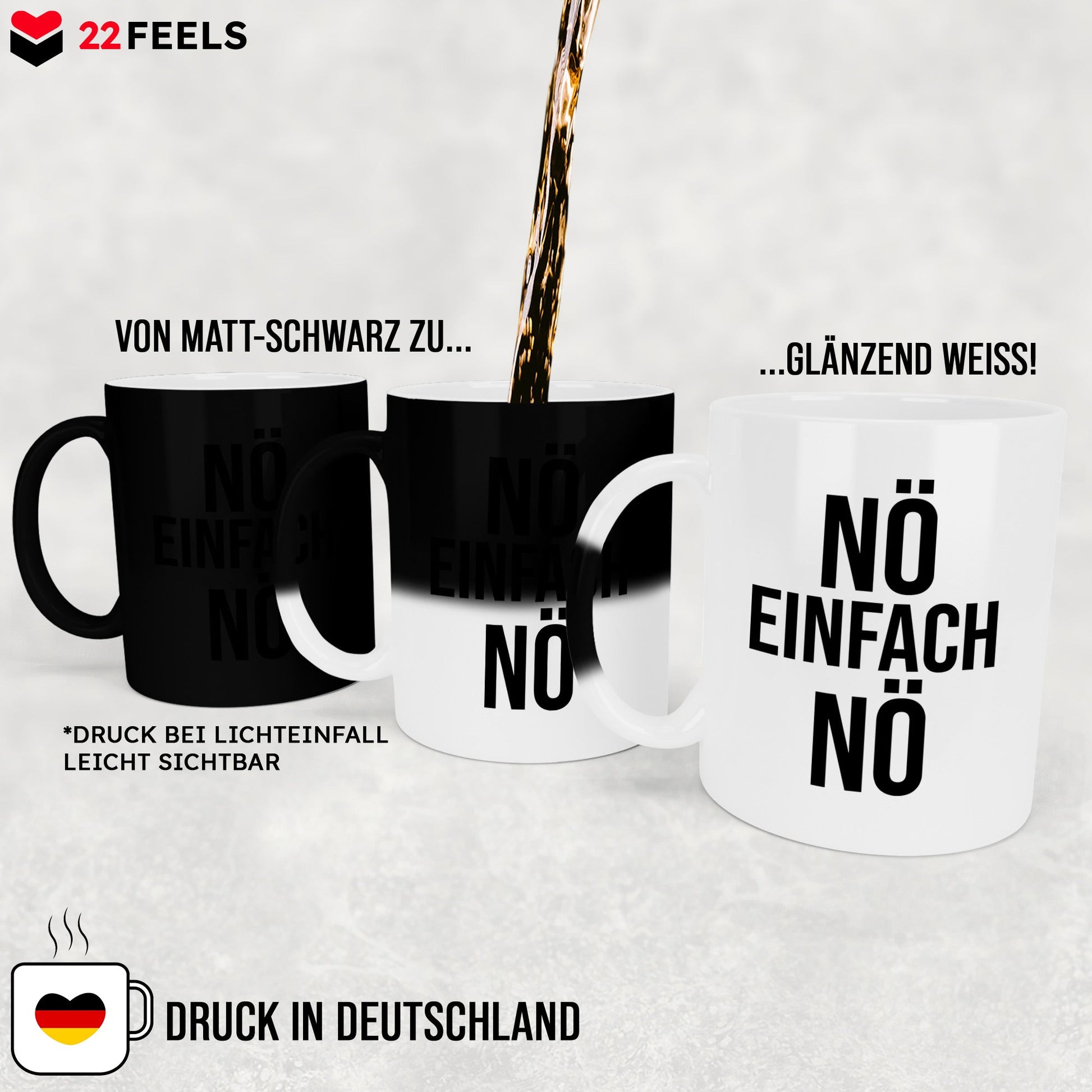 22Feels® Lustige Zaubertasse mit Spruch: Nö Einfach Nö - Büro Geschenkidee (Matt-Schwarz und Weiss, 320ml)-Farbwechsel Tasse Matt 320ml-22Feels