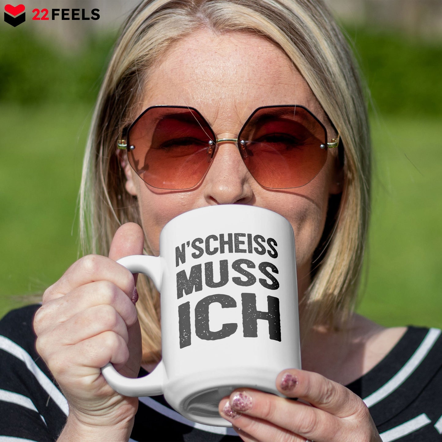 22Feels® Lustige XL Tasse mit Spruch: N'Scheiss Muss Ich - Büro Geschenkidee (Weiss, 440ml)-Weisse XL Tasse 440ml-22Feels