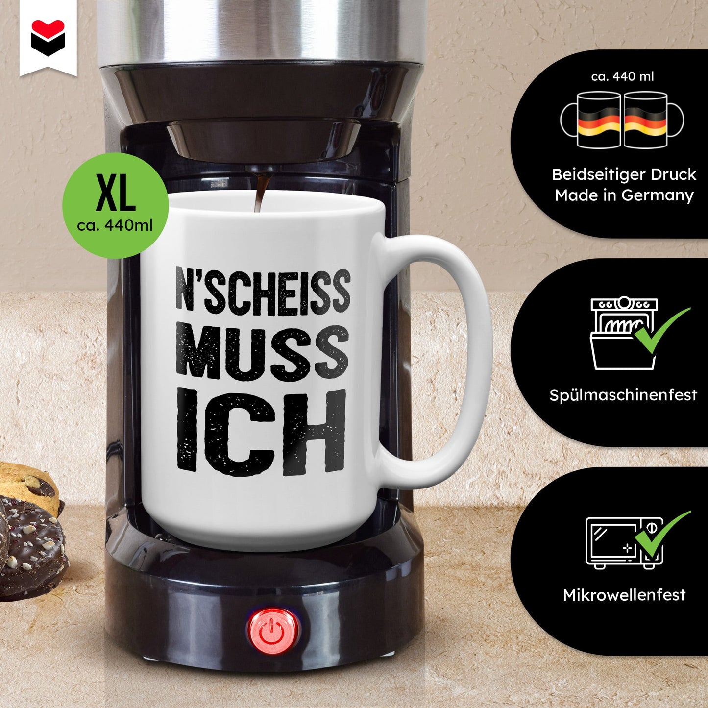 22Feels® Lustige XL Tasse mit Spruch: N'Scheiss Muss Ich - Büro Geschenkidee (Weiss, 440ml)-Weisse XL Tasse 440ml-22Feels