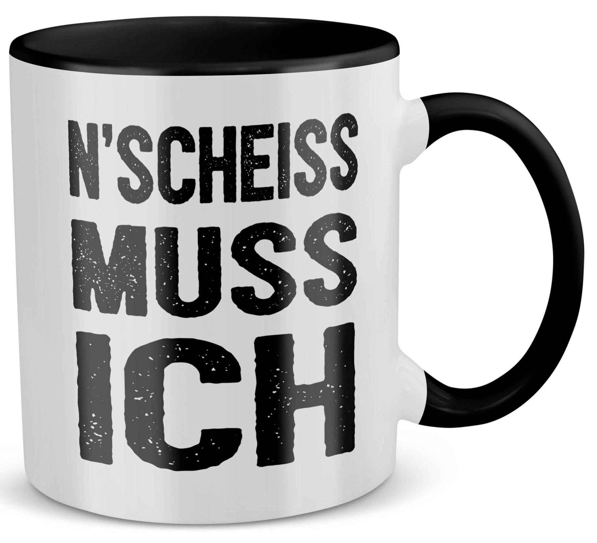 22Feels® Lustige Tasse mit Spruch: N'Scheiss Muss Ich - Büro Geschenkidee (Weiss-Schwarz, 320ml)-TwoTone Tasse Weiss-Schwarz 320ml-22Feels