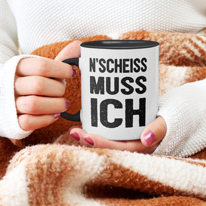22Feels® Lustige Tasse mit Spruch: N'Scheiss Muss Ich - Büro Geschenkidee (Weiss-Schwarz, 320ml)-TwoTone Tasse Weiss-Schwarz 320ml-22Feels