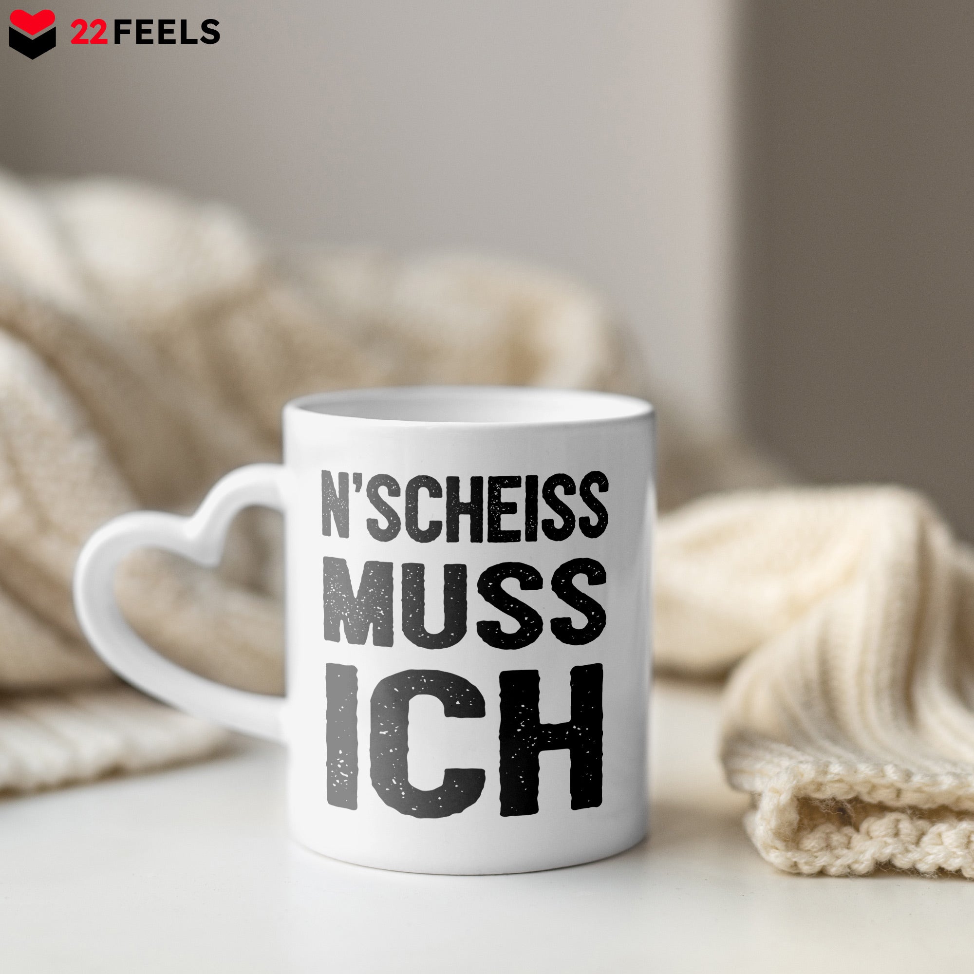 22Feels® Lustige Tasse mit Spruch: - Büro Geschenkidee (Herzhenkel, Weiss, 320ml)-Tasse Weiss Herzhenkel 320ml-22Feels
