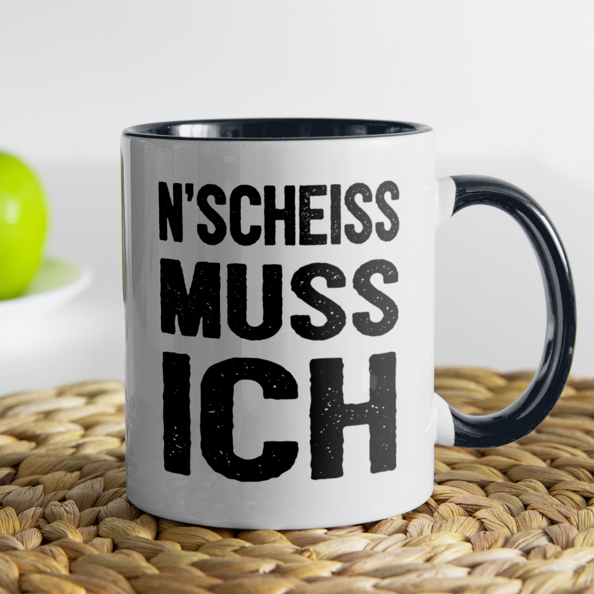 22Feels® Lustige Tasse mit Spruch: N'Scheiss Muss Ich - Büro Geschenkidee (Weiss-Schwarz, 320ml)-TwoTone Tasse Weiss-Schwarz 320ml-22Feels