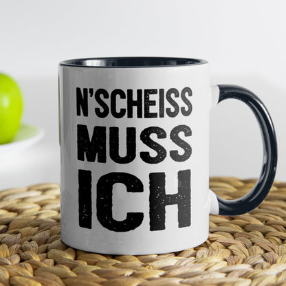 22Feels® Lustige Tasse mit Spruch: N'Scheiss Muss Ich - Büro Geschenkidee (Weiss-Schwarz, 320ml)-TwoTone Tasse Weiss-Schwarz 320ml-22Feels