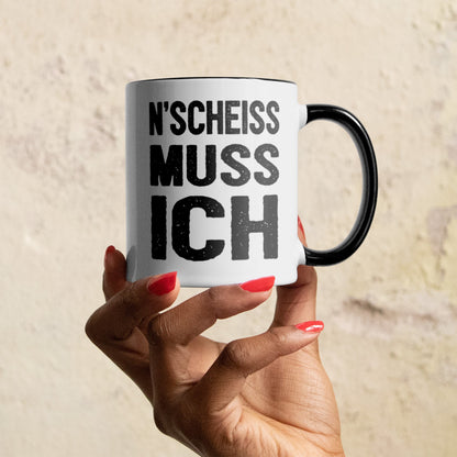 22Feels® Lustige Tasse mit Spruch: N'Scheiss Muss Ich - Büro Geschenkidee (Weiss-Schwarz, 320ml)-TwoTone Tasse Weiss-Schwarz 320ml-22Feels