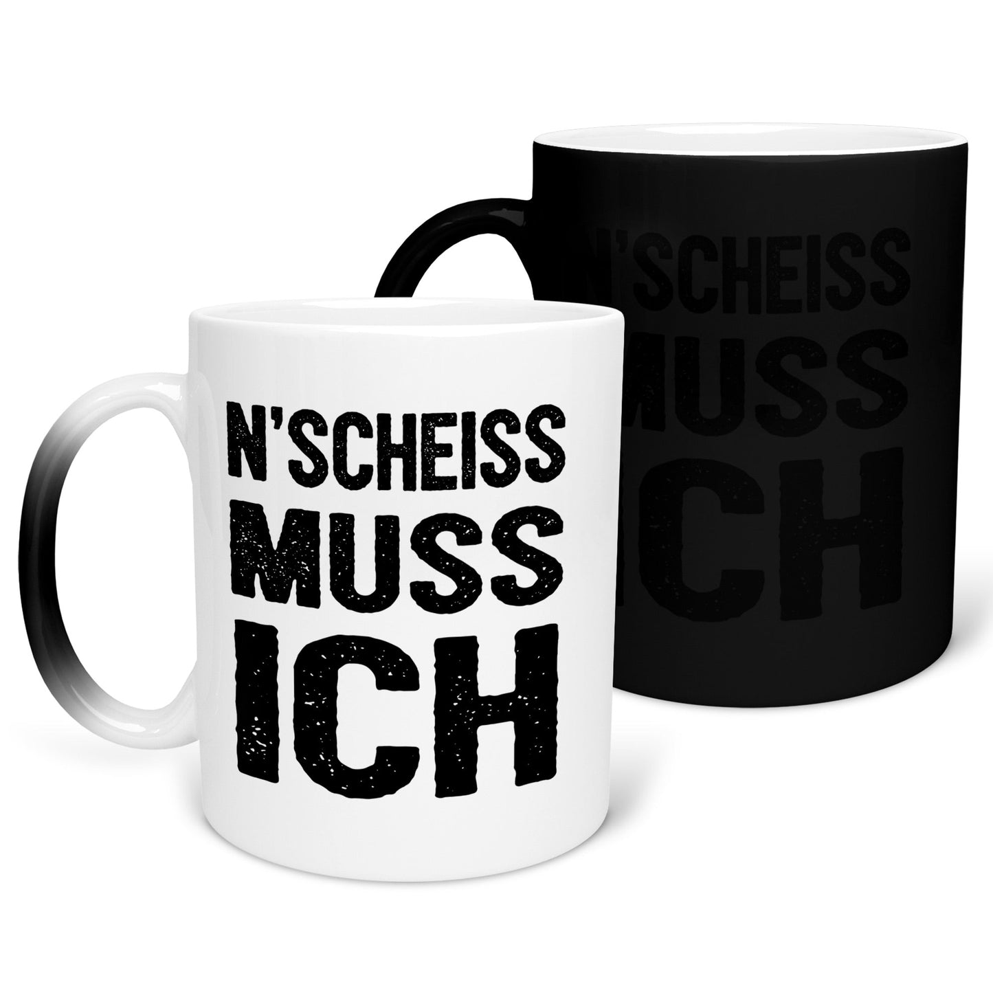 22Feels® Lustige Zaubertasse mit Spruch: N'Scheiss Muss Ich - Büro Geschenkidee (Matt-Schwarz und Weiss, 320ml)-Farbwechsel Tasse Matt 320ml-22Feels
