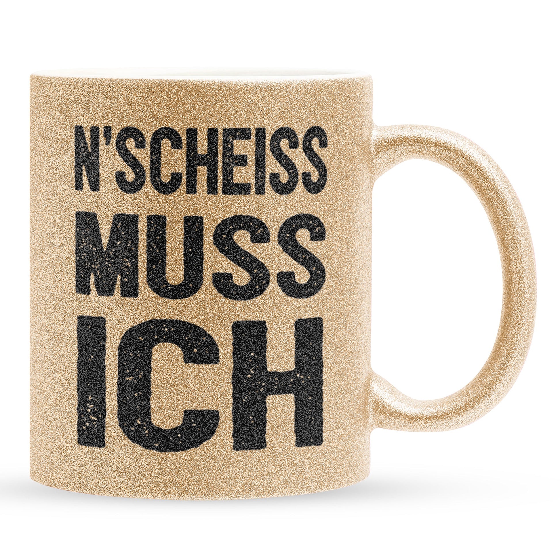 22Feels® Lustige Glitzertasse mit Spruch: N'Scheiss Muss Ich - Büro Geschenkidee (Gold, 320ml)-Glitzertasse Gold 320ml-22Feels