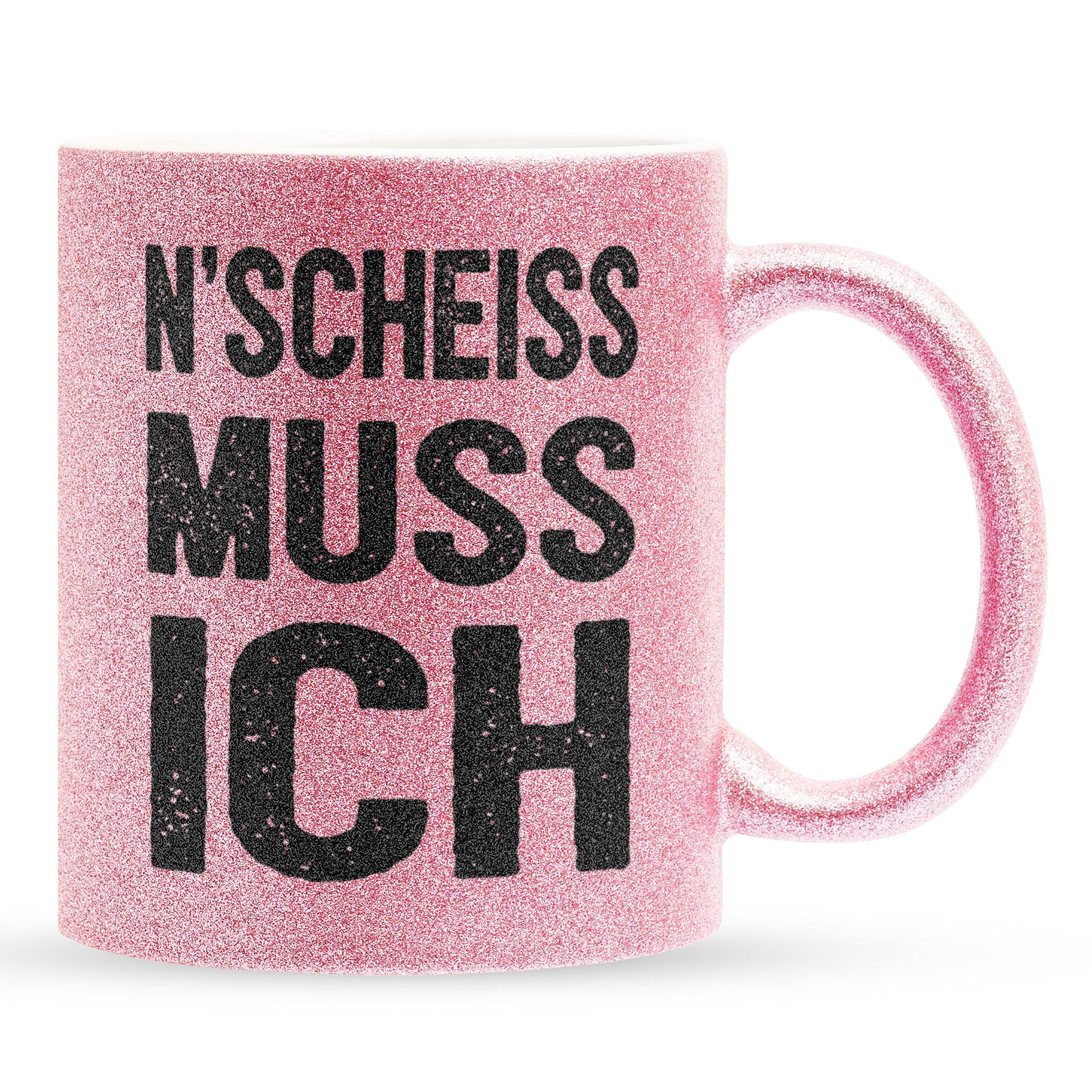 22Feels® Lustige Glitzertasse mit Spruch: N'Scheiss Muss Ich - Büro Geschenkidee (Pink, 320ml)-Glitzertasse Pink 320ml-22Feels