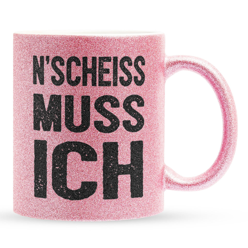 22Feels® Lustige Glitzertasse mit Spruch: N'Scheiss Muss Ich - Büro Geschenkidee (Pink, 320ml)-Glitzertasse Pink 320ml-22Feels