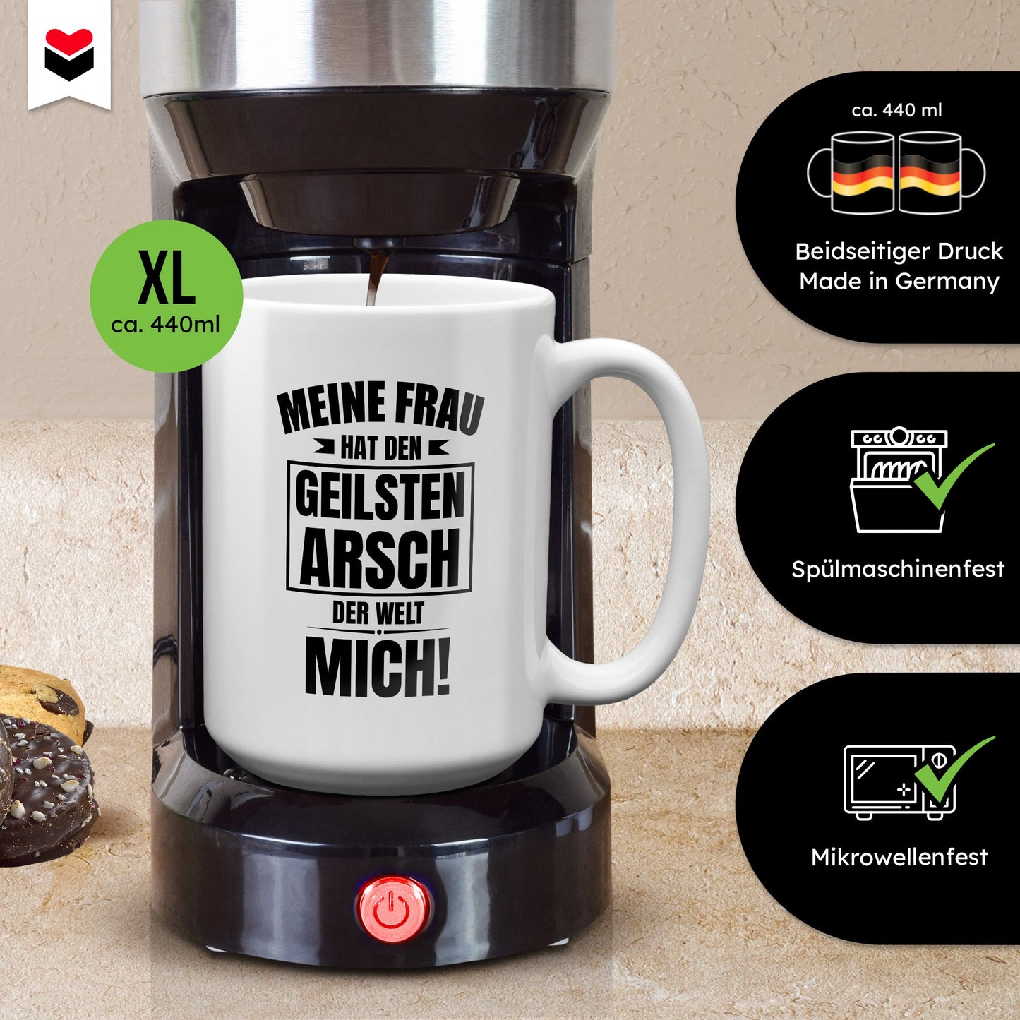 22Feels® Ehemann Geschenk zum Hochzeitstag, Valentinstag etc. - XL Tasse mit Spruch: Geilster A'sch (Weiss, 440ml)-Weisse XL Tasse 440ml-22Feels