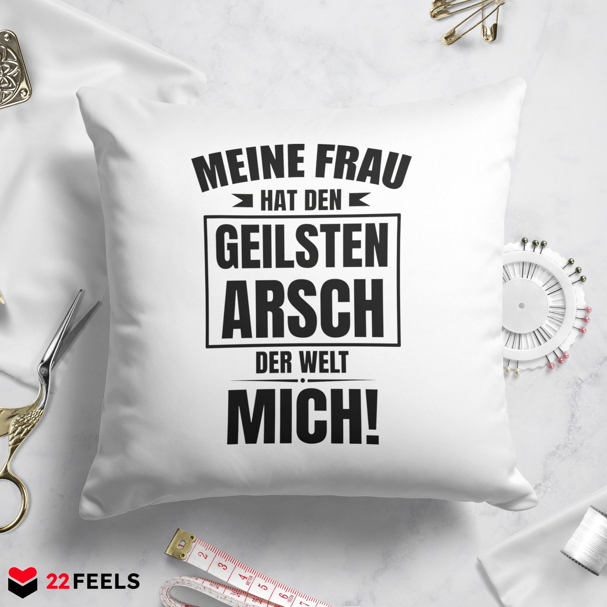 22Feels® Ehemann Geschenk zum Hochzeitstag, Valentinstag etc. - Kissen mit Spruch (Weiss 40x40cm)-Kissen Weiss 40x40-22Feels