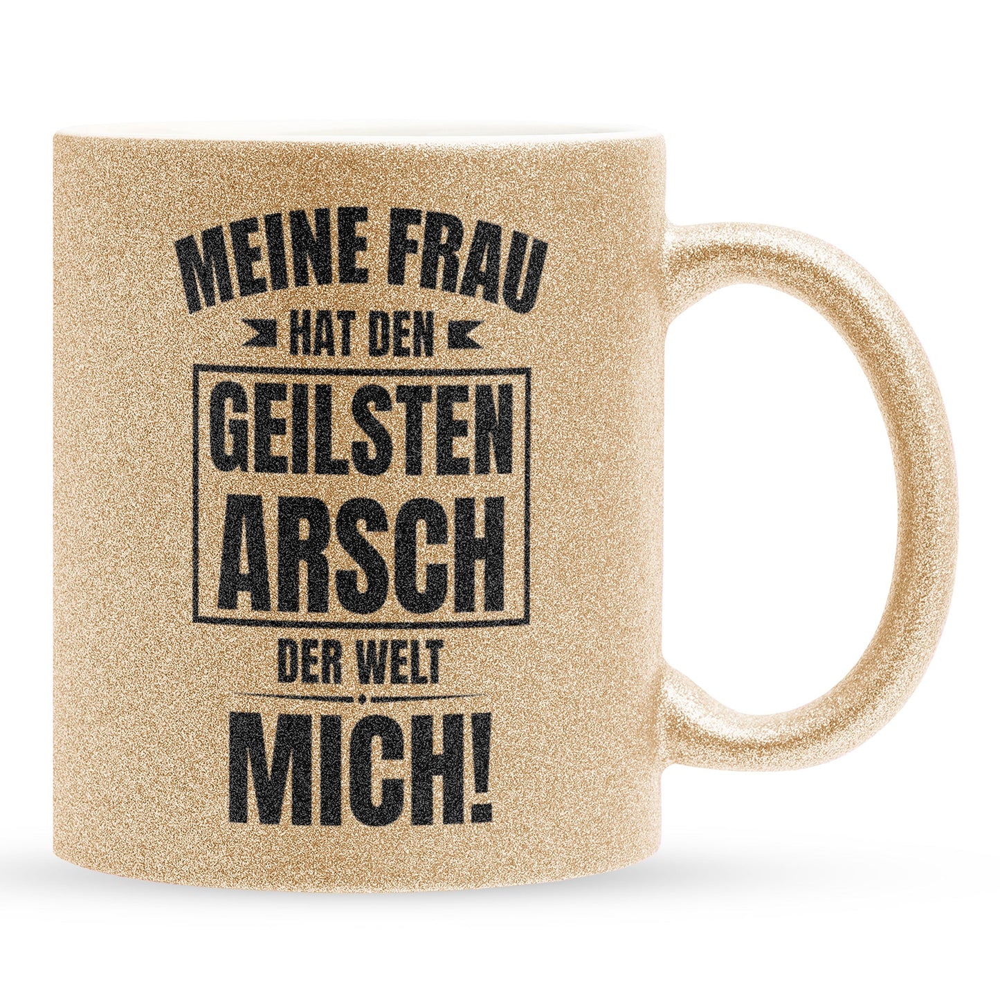 22Feels® Ehemann Geschenk zum Hochzeitstag, Valentinstag etc. - Glitzertasse mit Spruch: Geilster A'sch (Gold, 320ml)-Glitzertasse Gold 320ml-22Feels