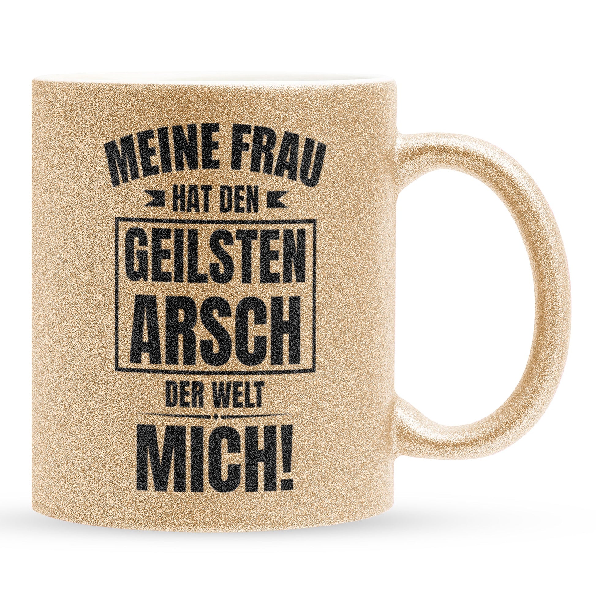 22Feels® Ehemann Geschenk zum Hochzeitstag, Valentinstag etc. - Glitzertasse mit Spruch: Geilster A'sch (Gold, 320ml)-Glitzertasse Gold 320ml-22Feels