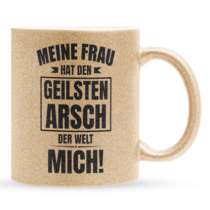 22Feels® Ehemann Geschenk zum Hochzeitstag, Valentinstag etc. - Glitzertasse mit Spruch: Geilster A'sch (Gold, 320ml)-Glitzertasse Gold 320ml-22Feels