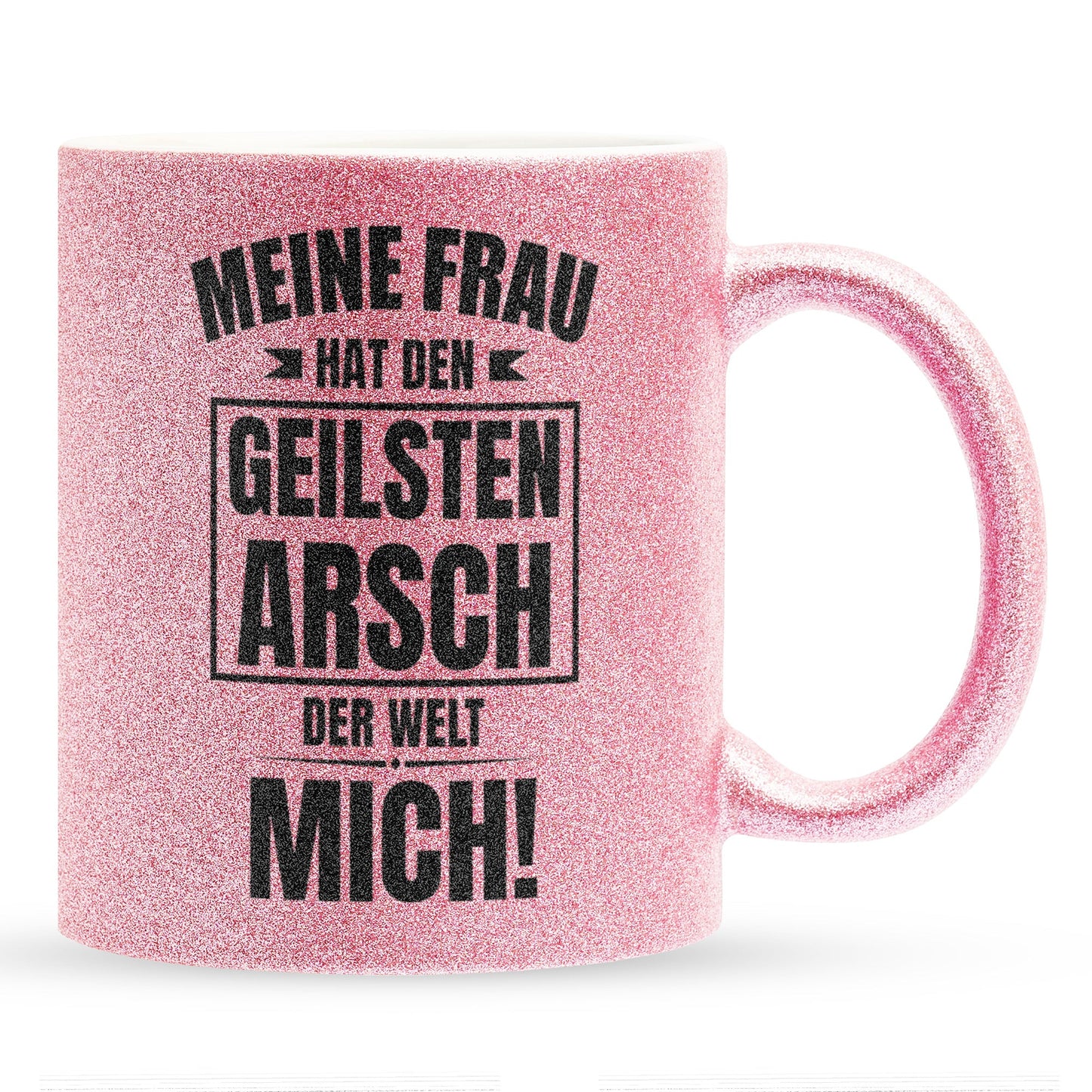 22Feels® Ehemann Geschenk zum Hochzeitstag, Valentinstag etc. - Glitzertasse mit Spruch: Geilster A'sch (Pink, 320ml)-Glitzertasse Pink 320ml-22Feels
