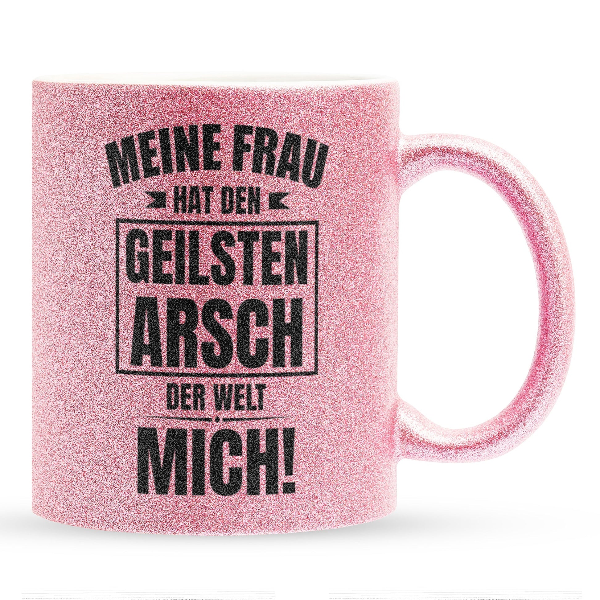22Feels® Ehemann Geschenk zum Hochzeitstag, Valentinstag etc. - Glitzertasse mit Spruch: Geilster A'sch (Pink, 320ml)-Glitzertasse Pink 320ml-22Feels