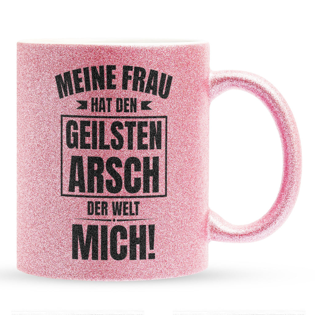22Feels® Ehemann Geschenk zum Hochzeitstag, Valentinstag etc. - Glitzertasse mit Spruch: Geilster A'sch (Pink, 320ml)-Glitzertasse Pink 320ml-22Feels