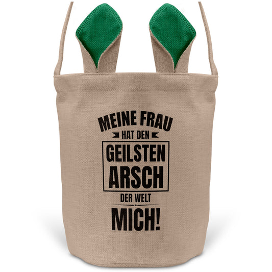 22Feels® Ehemann Osterkorb mit Henkel Ostergeschenk Tragetasche Ostern Deko Osternest Körbchen Hasenohren (Beige/Grün)-Ostern Tragetasche-22Feels