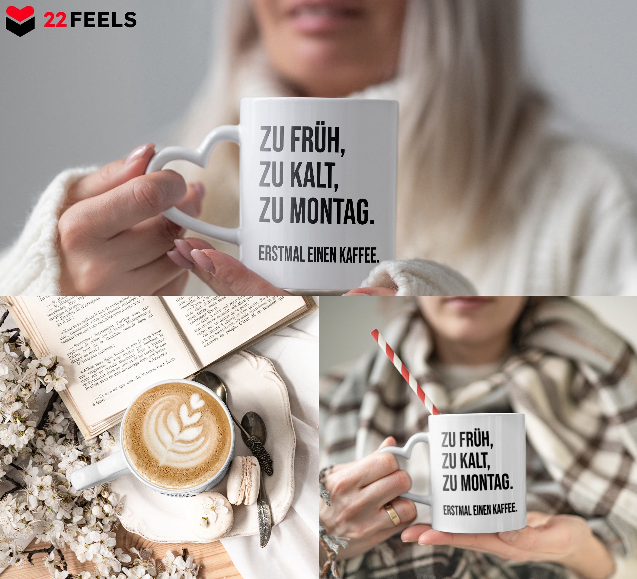22Feels® Lustige Tasse mit Spruch: - Büro Geschenkidee (Herzhenkel, Weiss, 320ml)-Tasse Weiss Herzhenkel 320ml-22Feels