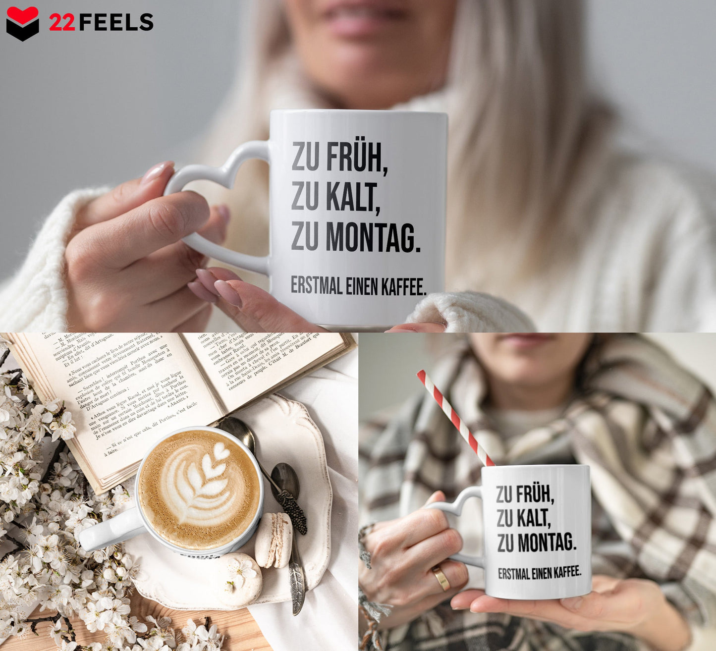 22Feels® Lustige Tasse mit Spruch: - Büro Geschenkidee (Herzhenkel, Weiss, 320ml)-Tasse Weiss Herzhenkel 320ml-22Feels
