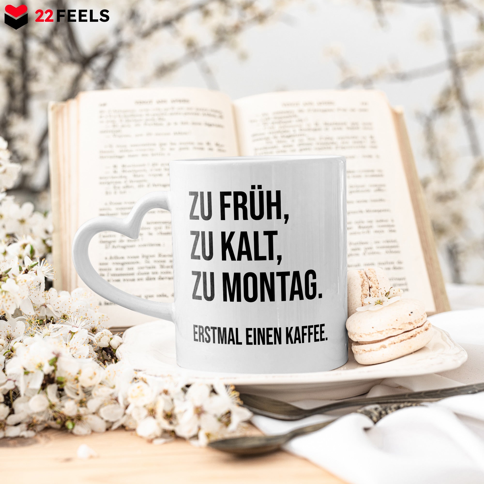22Feels® Lustige Tasse mit Spruch: - Büro Geschenkidee (Herzhenkel, Weiss, 320ml)-Tasse Weiss Herzhenkel 320ml-22Feels