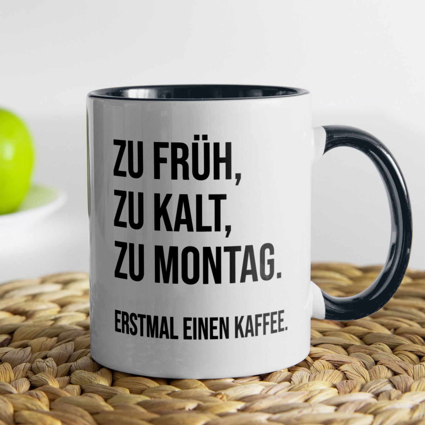 22Feels® Lustige Tasse mit Spruch: Zu früh, zu kalt, zu Montag - Büro Geschenkidee (Weiss-Schwarz, 320ml)-TwoTone Tasse Weiss-Schwarz 320ml-22Feels