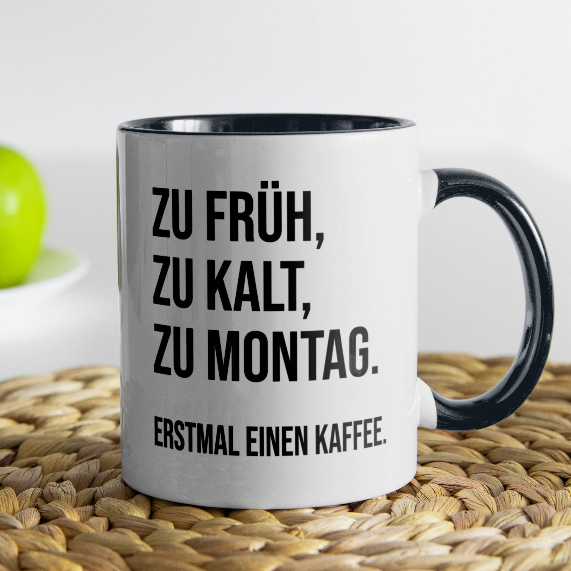 22Feels® Lustige Tasse mit Spruch: Zu früh, zu kalt, zu Montag - Büro Geschenkidee (Weiss-Schwarz, 320ml)-TwoTone Tasse Weiss-Schwarz 320ml-22Feels