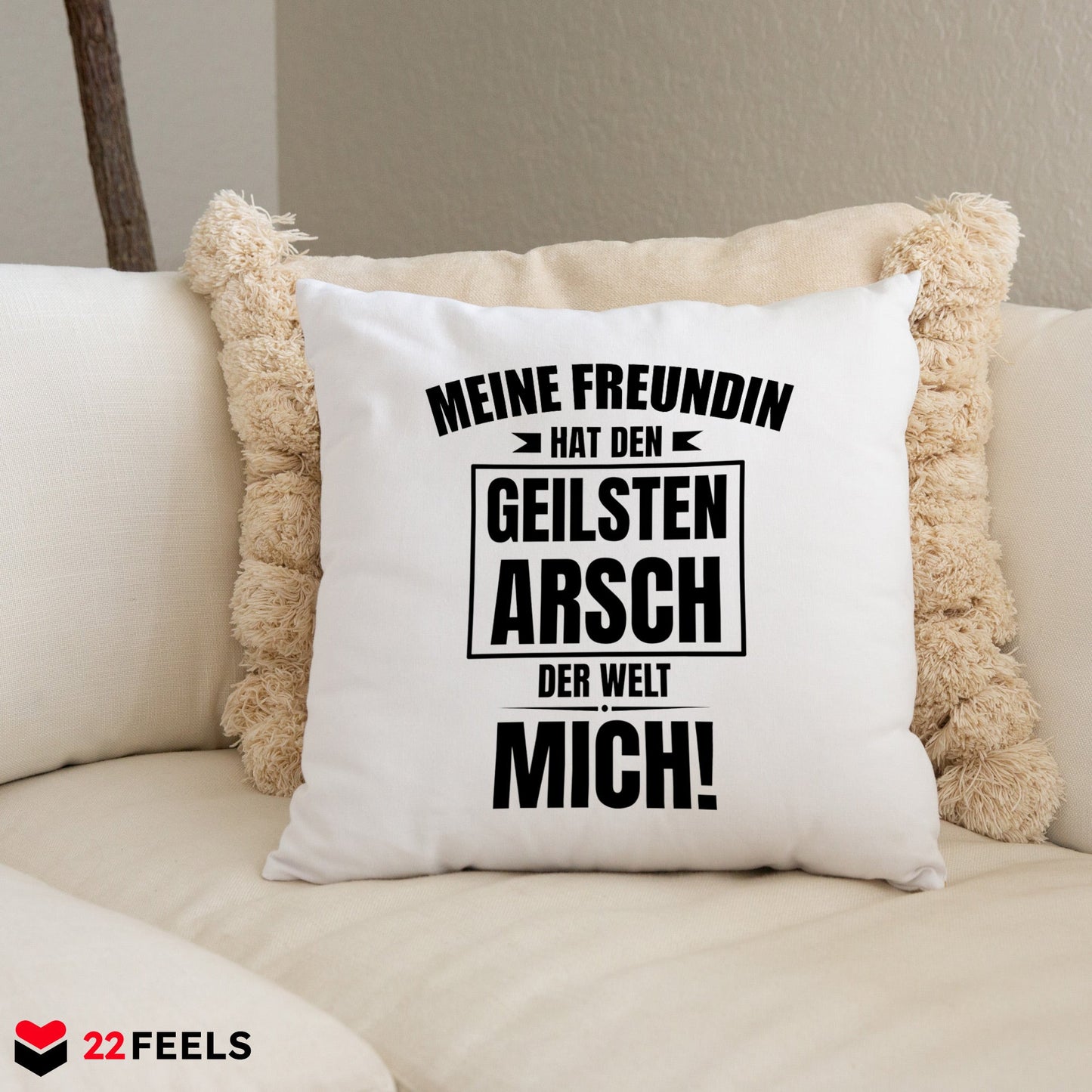 22Feels® Freund Geschenk zum Jahrestag, Valentinstag etc. - Kissen mit Spruch: Geilster A-sch (Weiss 40x40cm)-Kissen Weiss 40x40-22Feels