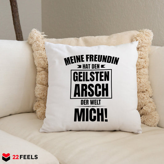 22Feels® Freund Geschenk zum Jahrestag, Valentinstag etc. - Kissen mit Spruch: Geilster A-sch (Weiss 40x40cm)-Kissen Weiss 40x40-22Feels