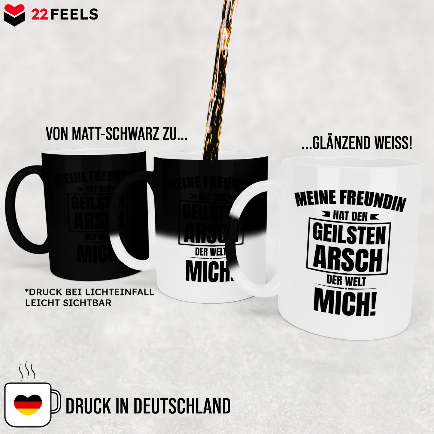 22Feels® Freund Geschenk zum Jahrestag, Valentinstag etc. - Zaubertasse mit Spruch: Geilster A-sch (Matt-Schwarz und Weiss, 320ml)-Farbwechsel Tasse Matt 320ml-22Feels