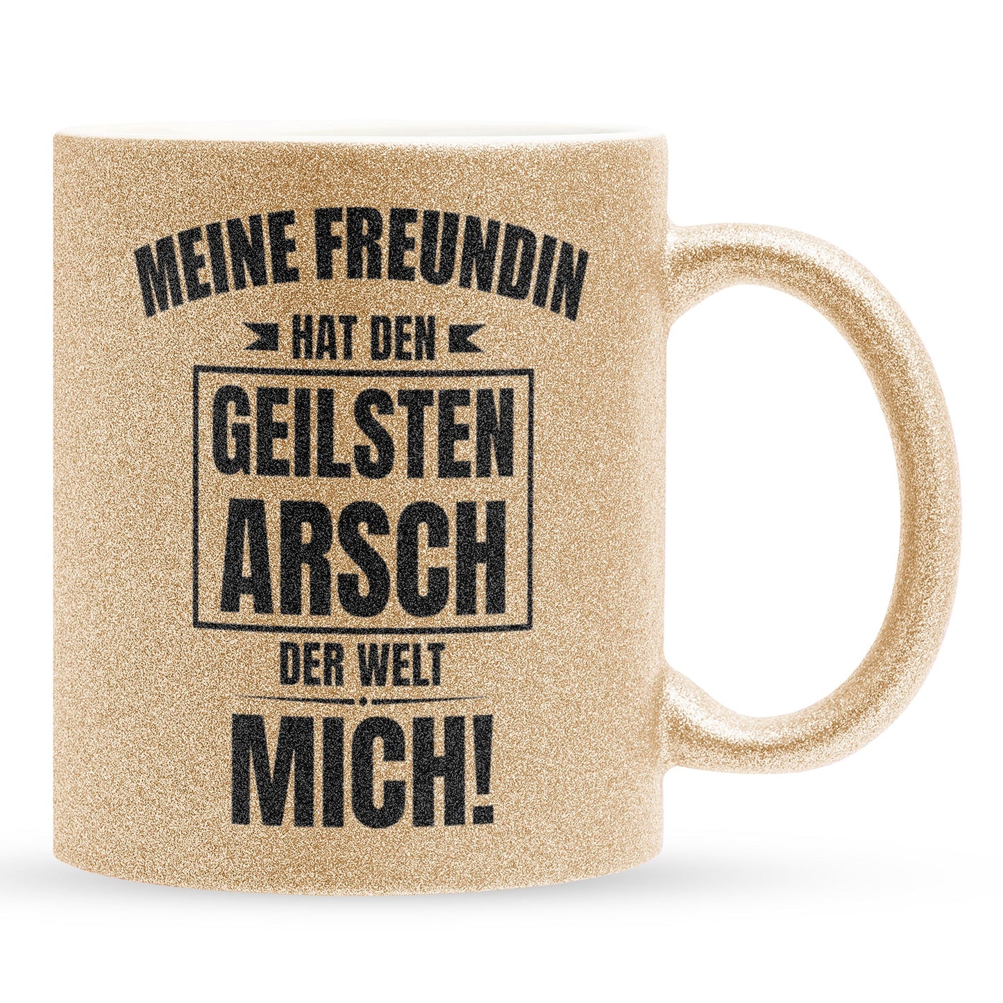 22Feels® Freund Geschenk zum Jahrestag, Valentinstag etc. - Glitzertasse mit Spruch: Geilster A-sch (Gold, 320ml)-Glitzertasse Gold 320ml-22Feels