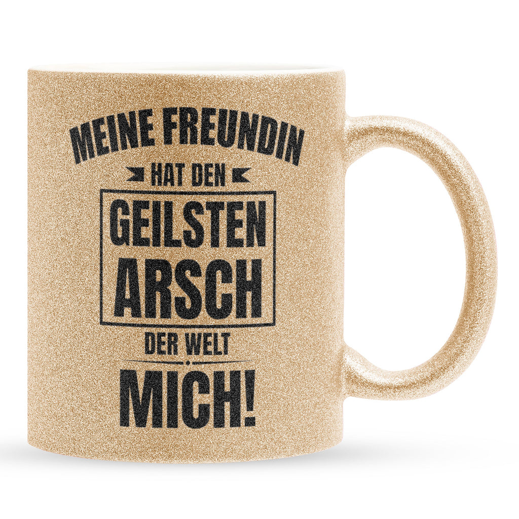 22Feels® Freund Geschenk zum Jahrestag, Valentinstag etc. - Glitzertasse mit Spruch: Geilster A-sch (Gold, 320ml)-Glitzertasse Gold 320ml-22Feels
