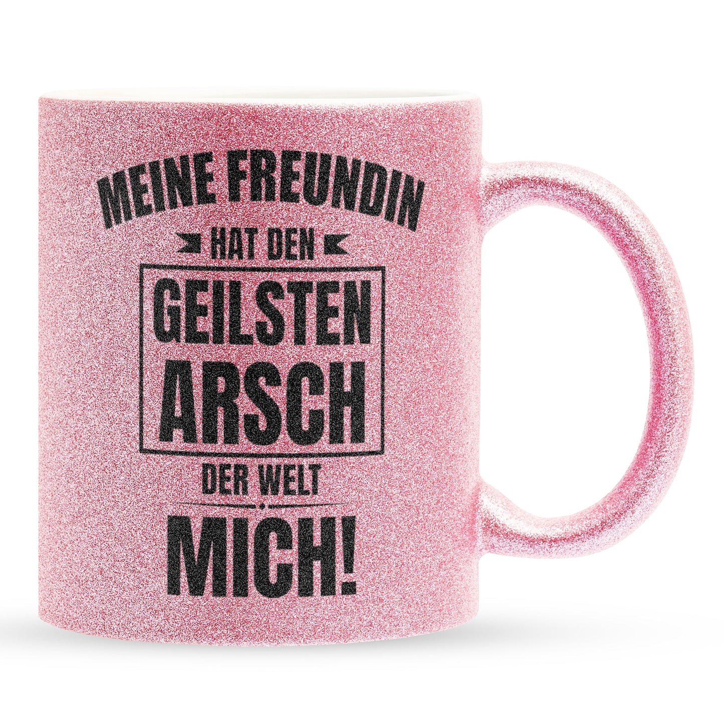 22Feels® Freund Geschenk zum Jahrestag, Valentinstag etc. - Glitzertasse mit Spruch: Geilster A-sch (Pink, 320ml)-Glitzertasse Pink 320ml-22Feels