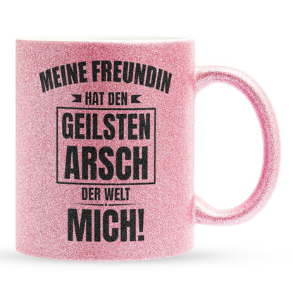22Feels® Freund Geschenk zum Jahrestag, Valentinstag etc. - Glitzertasse mit Spruch: Geilster A-sch (Pink, 320ml)-Glitzertasse Pink 320ml-22Feels
