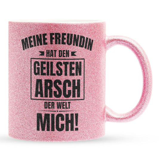 22Feels® Freund Geschenk zum Jahrestag, Valentinstag etc. - Glitzertasse mit Spruch: Geilster A-sch (Pink, 320ml)-Glitzertasse Pink 320ml-22Feels