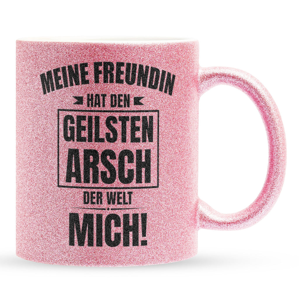 22Feels® Freund Geschenk zum Jahrestag, Valentinstag etc. - Glitzertasse mit Spruch: Geilster A-sch (Pink, 320ml)-Glitzertasse Pink 320ml-22Feels