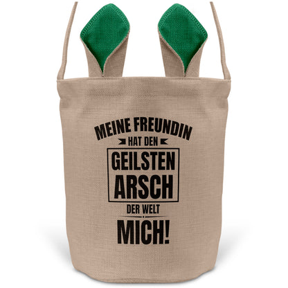 22Feels® Freund Paar Osterkorb mit Henkel Ostergeschenk Tragetasche Ostern Deko Osternest Körbchen Hasenohren (Beige/Grün)-Ostern Tragetasche-22Feels