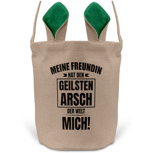 22Feels® Freund Paar Osterkorb mit Henkel Ostergeschenk Tragetasche Ostern Deko Osternest Körbchen Hasenohren (Beige/Grün)-Ostern Tragetasche-22Feels