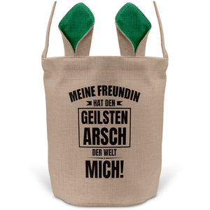 22Feels® Freund Paar Osterkorb mit Henkel Ostergeschenk Tragetasche Ostern Deko Osternest Körbchen Hasenohren (Beige/Grün)-Ostern Tragetasche-22Feels