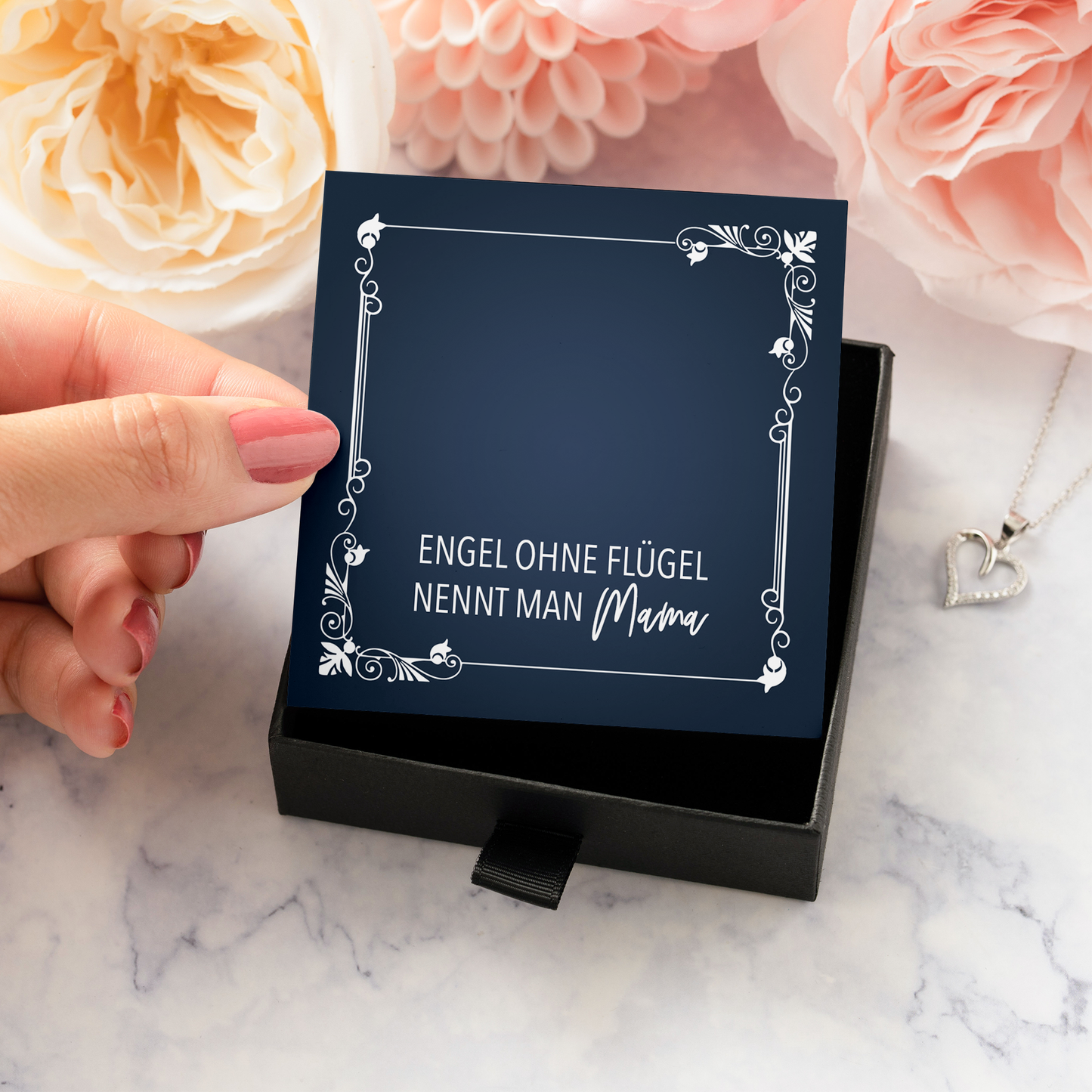 22Feels® Mama Geschenk zum Muttertag, Geburtstag und co. - Echt Silber 925/000 Schmuckset: Herz Halskette mit Botschaftskarte-Schmuck mit Botschaftskarte - Herz21-22Feels