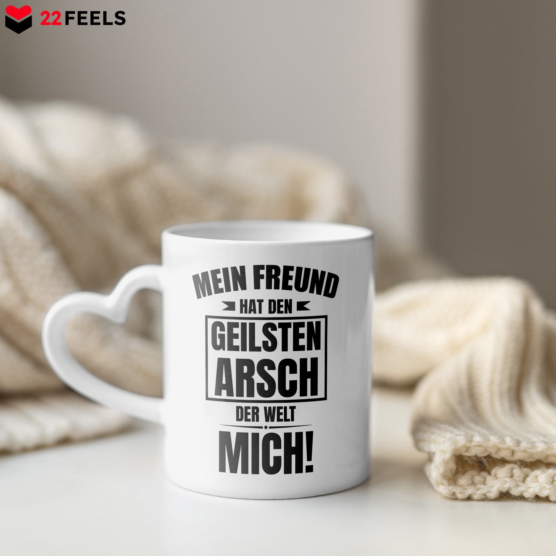 22Feels® Freundin Geschenk zum Jahrestag, Valentinstag etc. - Tasse mit Spruch (Herzhenkel, Weiss, 320ml)-Tasse Weiss Herzhenkel 320ml-22Feels
