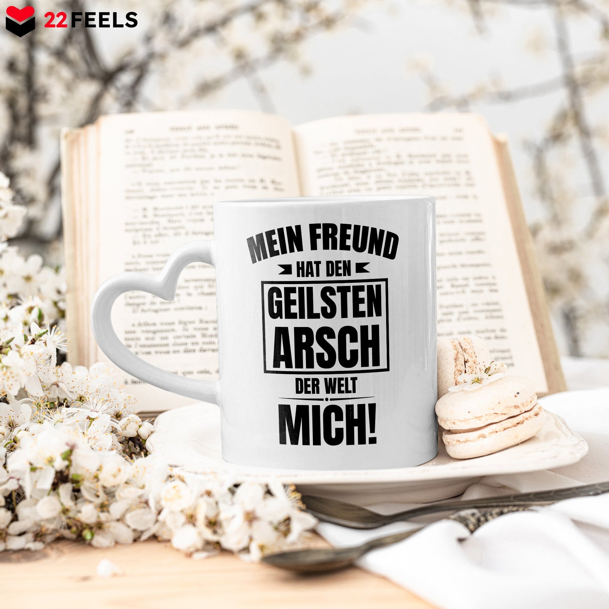 22Feels® Freundin Geschenk zum Jahrestag, Valentinstag etc. - Tasse mit Spruch (Herzhenkel, Weiss, 320ml)-Tasse Weiss Herzhenkel 320ml-22Feels